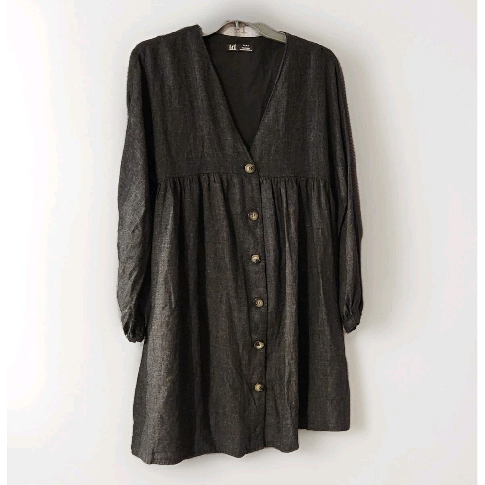 Zara TRF Collection Babydoll Charcoal Buttoned Dress Size Small XS